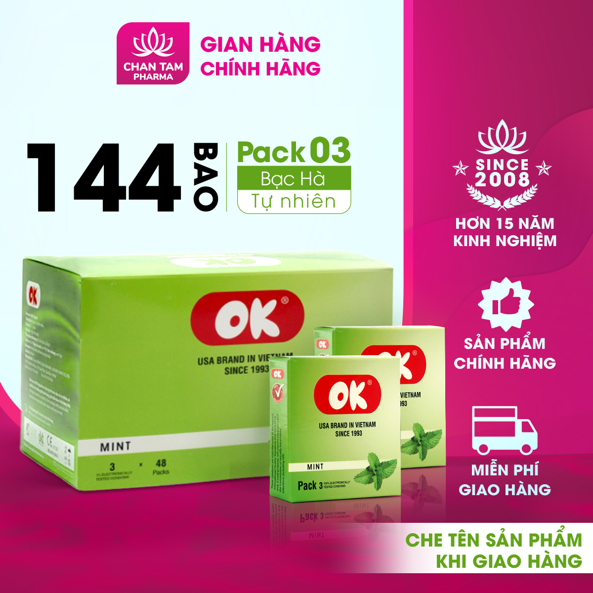 Bao cao su ok bạc hà - hộp 144 cái