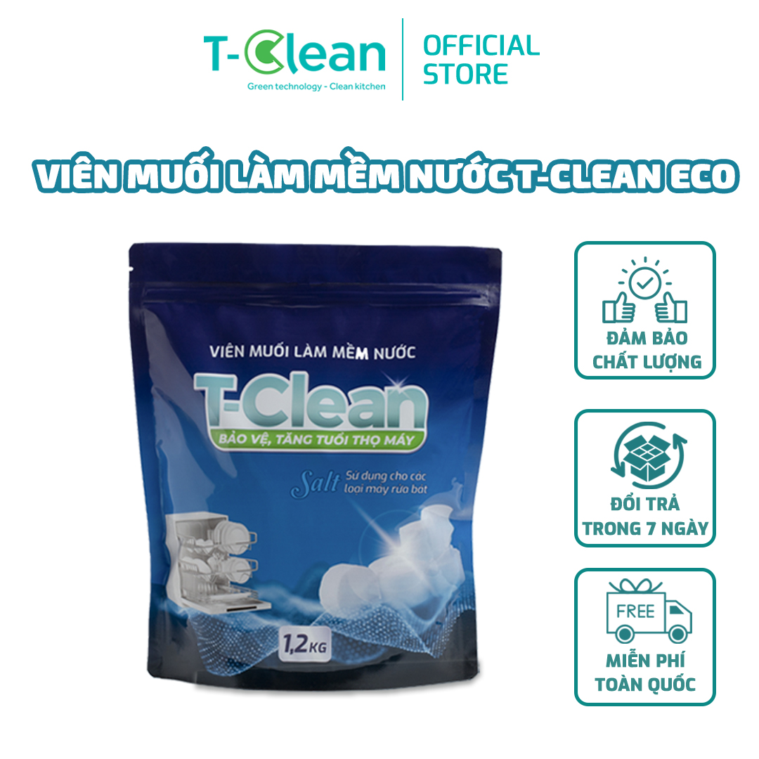 Muối Rửa Bát TClean (T-Clean) - Viên Rửa Chén Làm Mềm Nước Cho Máy Rửa Bát trọng lượng 1.2 Kg