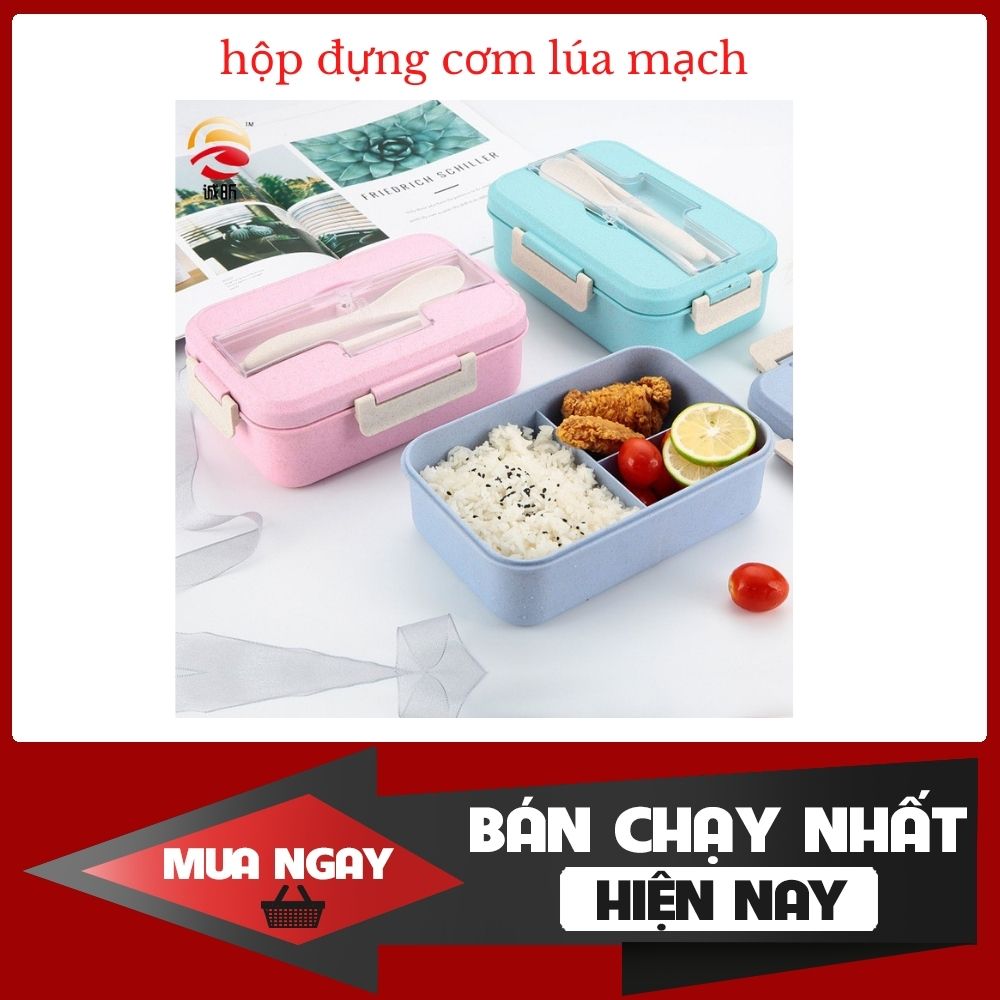 Hộp đựng cơm giữ nhiệt, hộp đựng cơm văn phòng, hộp cơm lúa mạch 3 ngăn, có ngăn để thìa đũa riêng, nhỏ gọn tiện lợi dễ mang theo