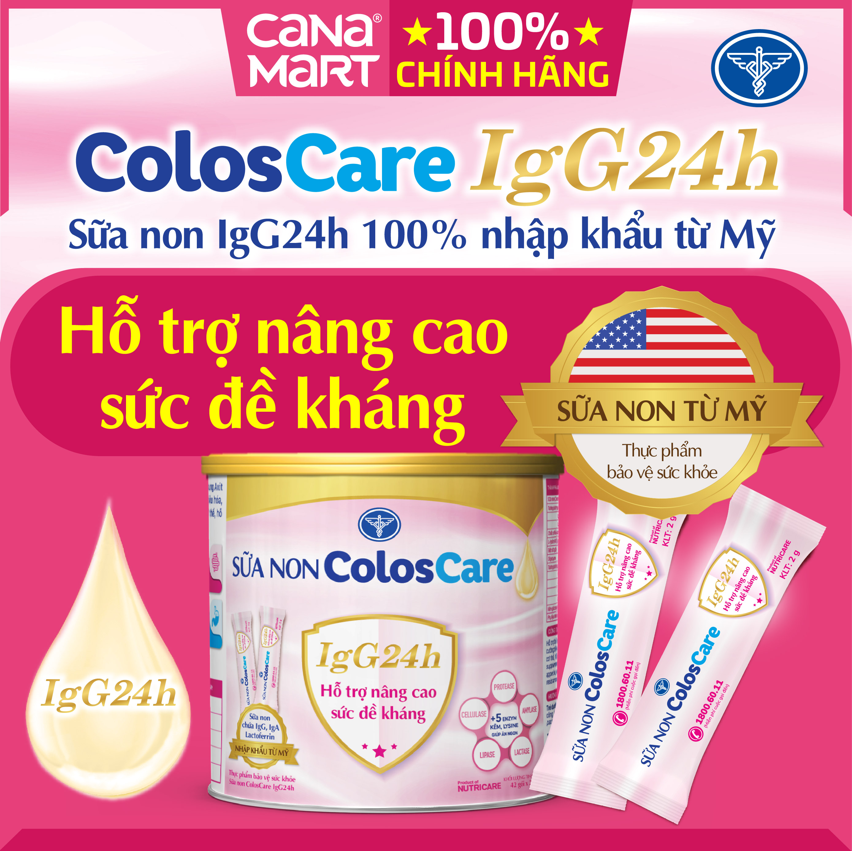 Sữa non Nutricare Coloscare IgG 24h tăng cường hệ miễn dịch (42 gói x 2g)