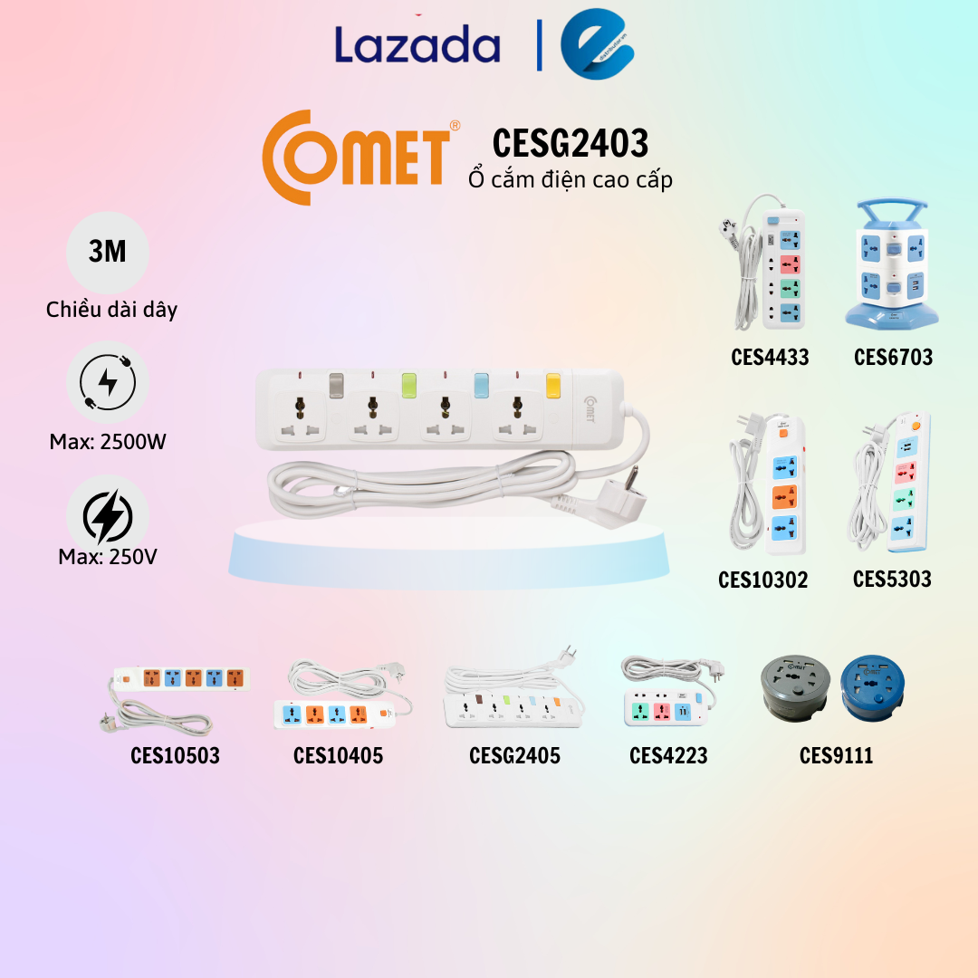 Ổ cắm đa năng comet cesg2403/2405 - ces6703/4433/10302/10405/10503/5303/4223 - ổ cắm du lịch ces9111 - hàng chính hãng