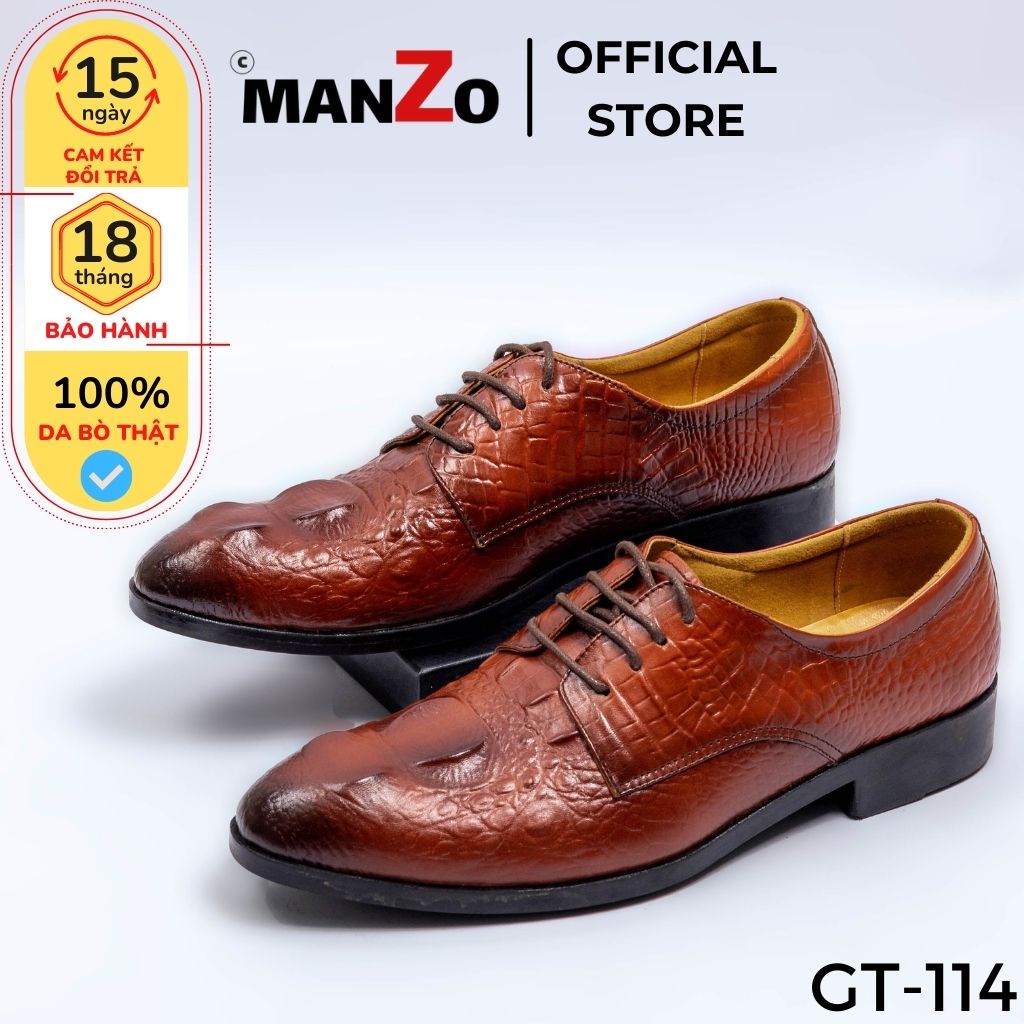 Giày da bò dập vân cá sấu cao cấp - bảo hành 12 tháng manzo - gt 114