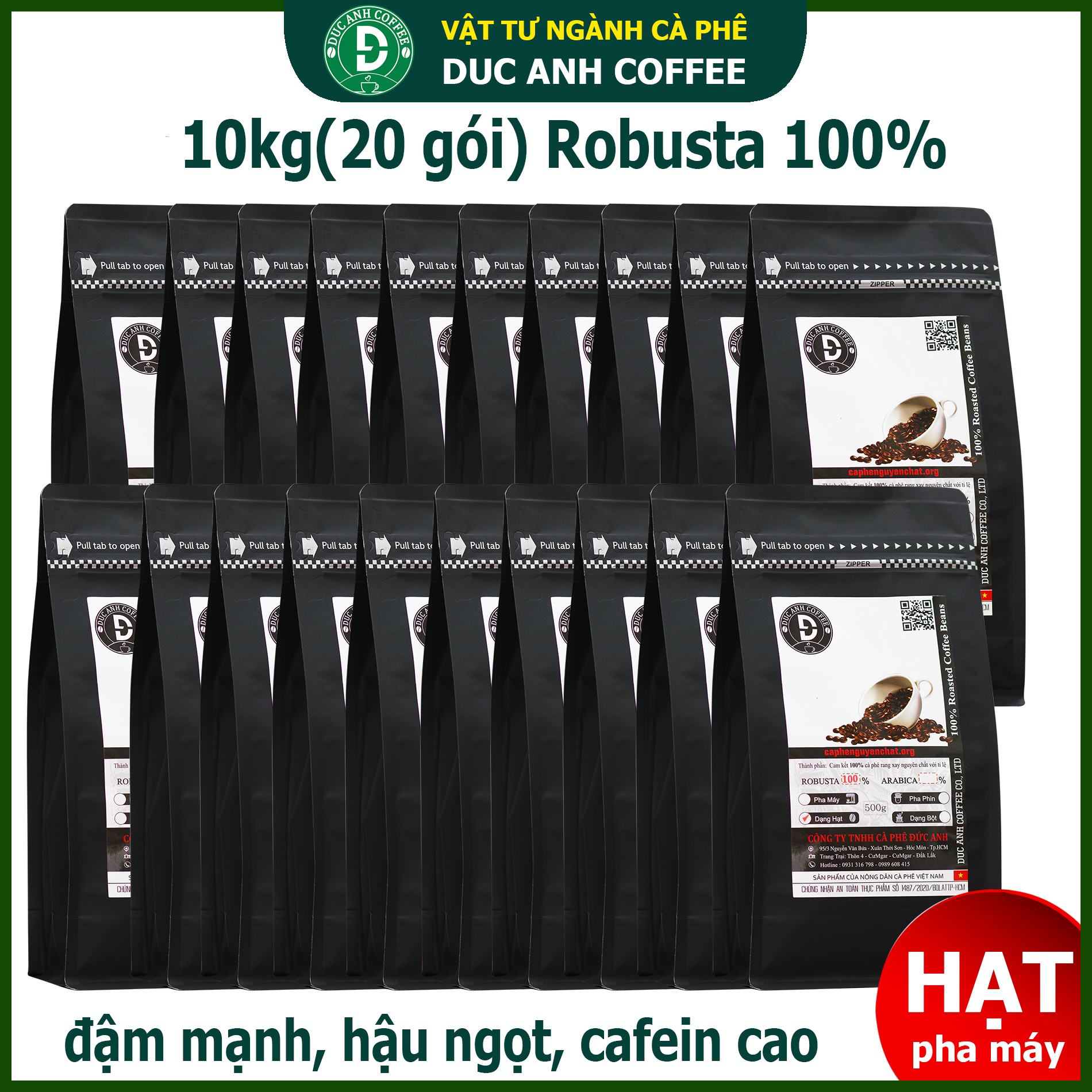 Giá sỉ 10kg cà phê Hạt pha máy 100% robusta - đậm vị đắng mạnh hậu ngọt DUC ANH COFFEE - Cafe Đức Anh - Whole Beans Coffee - cafe hạt