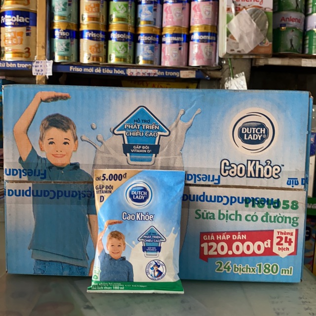 DATE 9/2020. THÙNG 24 bịch sữa cô gái hà lan có đường cao khoẻ 180ml/1 bịch