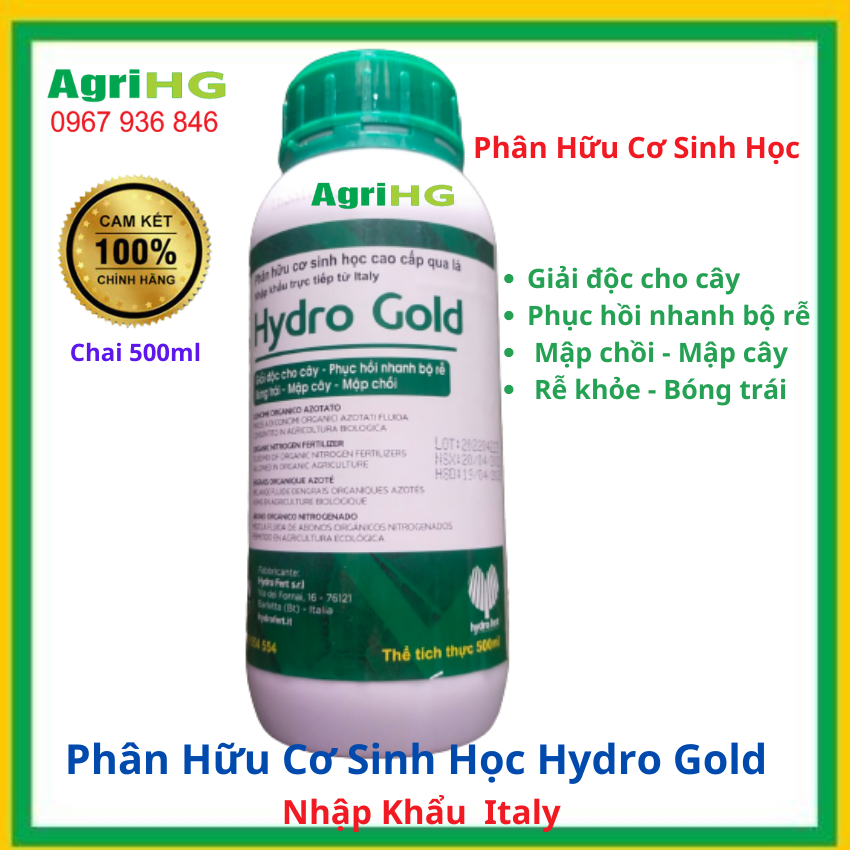 Phân bón lá hữu cơ Hydro Gold chai 500ml, phân bón lá cao cấp hữu cơ giúp cây Mập chồi, lớn quả , hữu cơ và amino hàm lượng caoThôn Trang Vàng, nguyên liệu ngoại nhập AgriHG