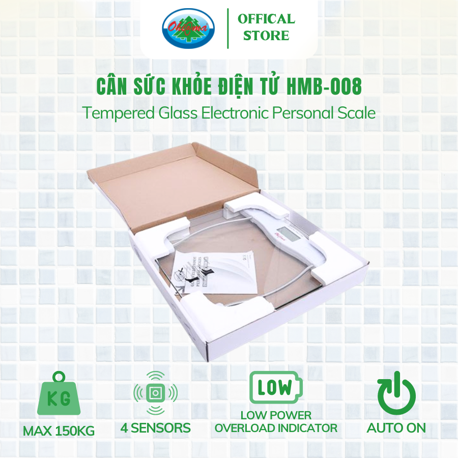 Cân Sức Khỏe Điện Tử Cá Nhân Kính Cường Lực Ohiama Tempered Glass Electronic Personal Scale HMB-008