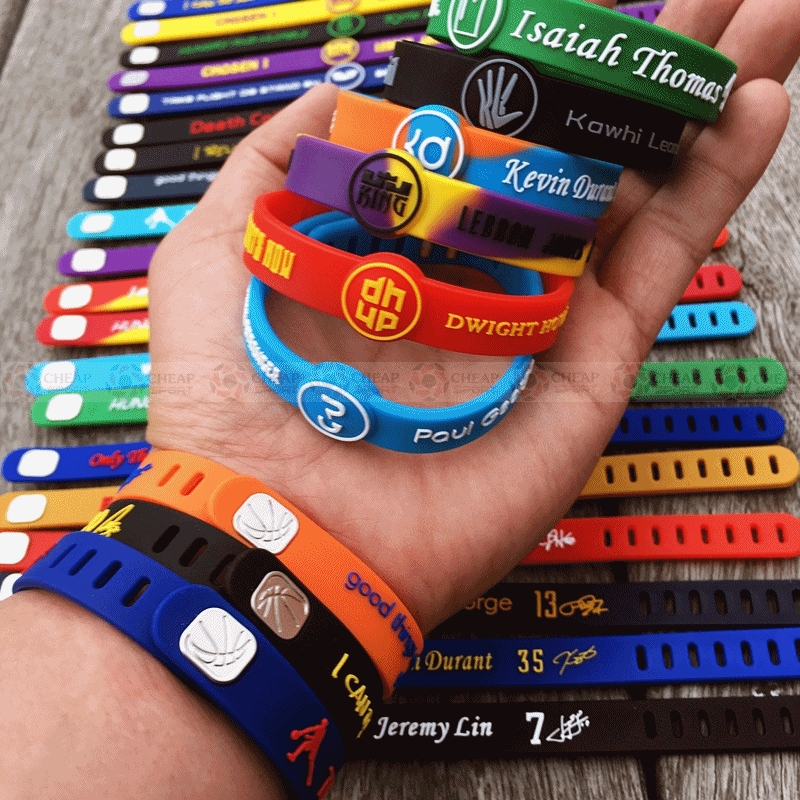 Vòng Tay Bóng Rổ Cao Su NBA 4.0 Logo Curry Duncan Durant Harden Kyrie James Iverson Jordan Kobe Leonard Rose Wade
