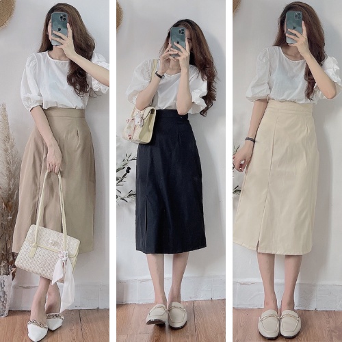 Chân váy công sở dáng dài chữ A chân váy midi sang chảnh