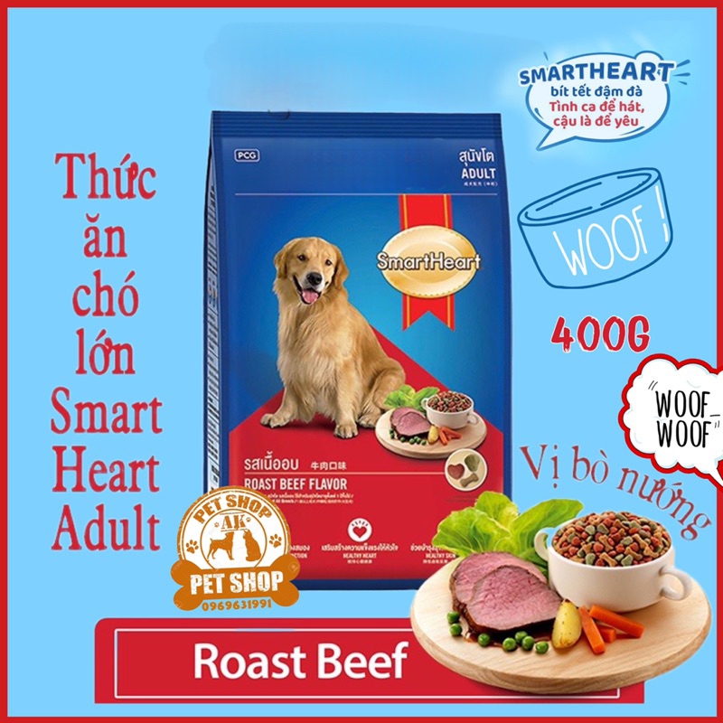 Thức ăn hạt khô cho chó trưởng thành smartheart adult 400g - smart heart adult