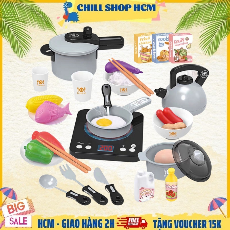 Đồ Chơi Nhà Bếp cho bé Bếp điện Từ có ánh sáng có nhạc BỘ 26 MÓN, Đồ Chơi Cho Bé Gái Đồ Chơi Nấu Ăn Cho Bé Gái Đồ Chơi Nhà Bếp Đồ Chơi Trẻ Em
