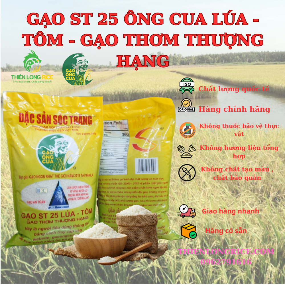 Gạo ST25 Lúa Tôm 5kg - ngon nhất thế giới- Gạo thơm tôm sạch