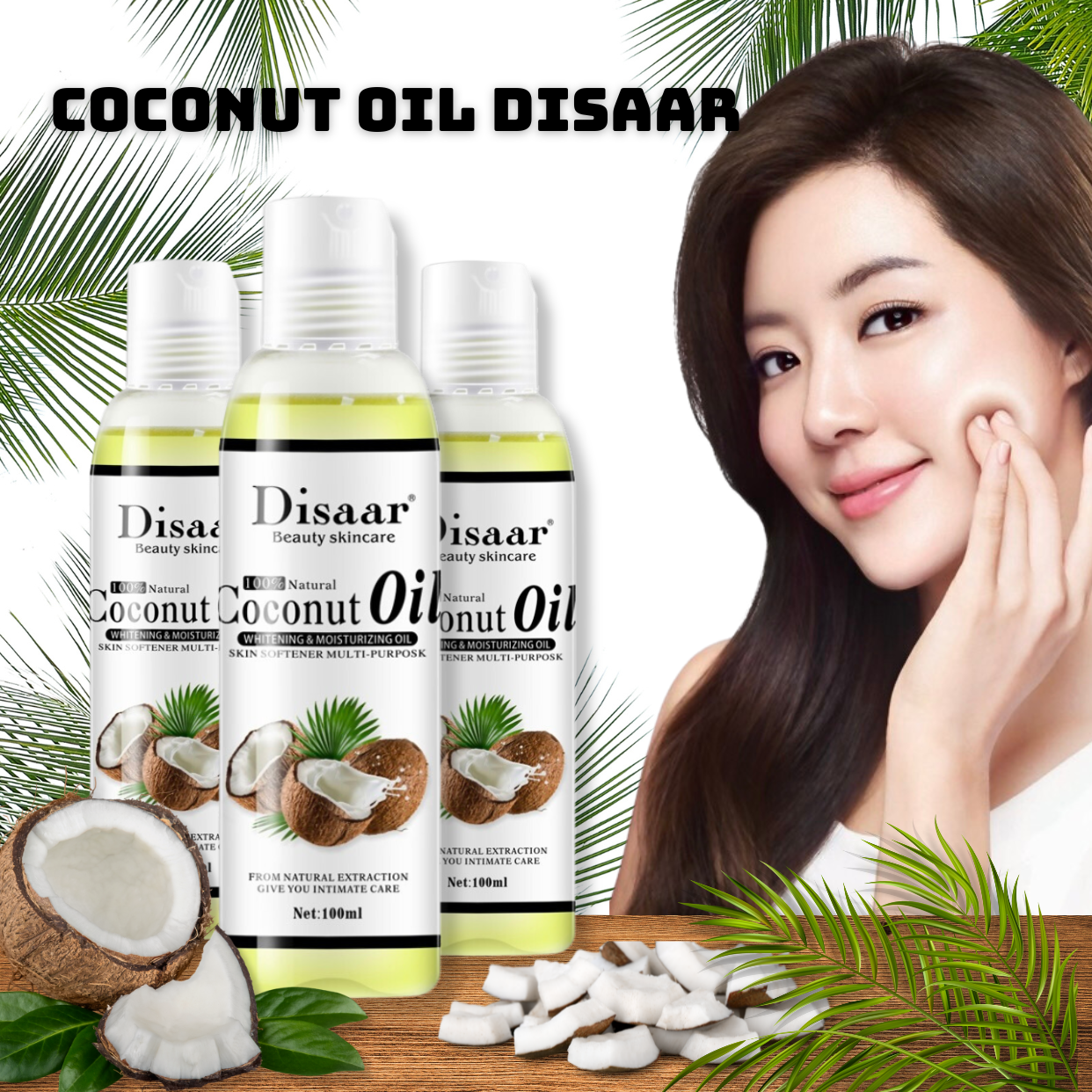 Tinh dầu dừa nguyên chất disaar cao cấp 100% tự nhiên dưỡng da mặt, dưỡng tóc làm hồng môi