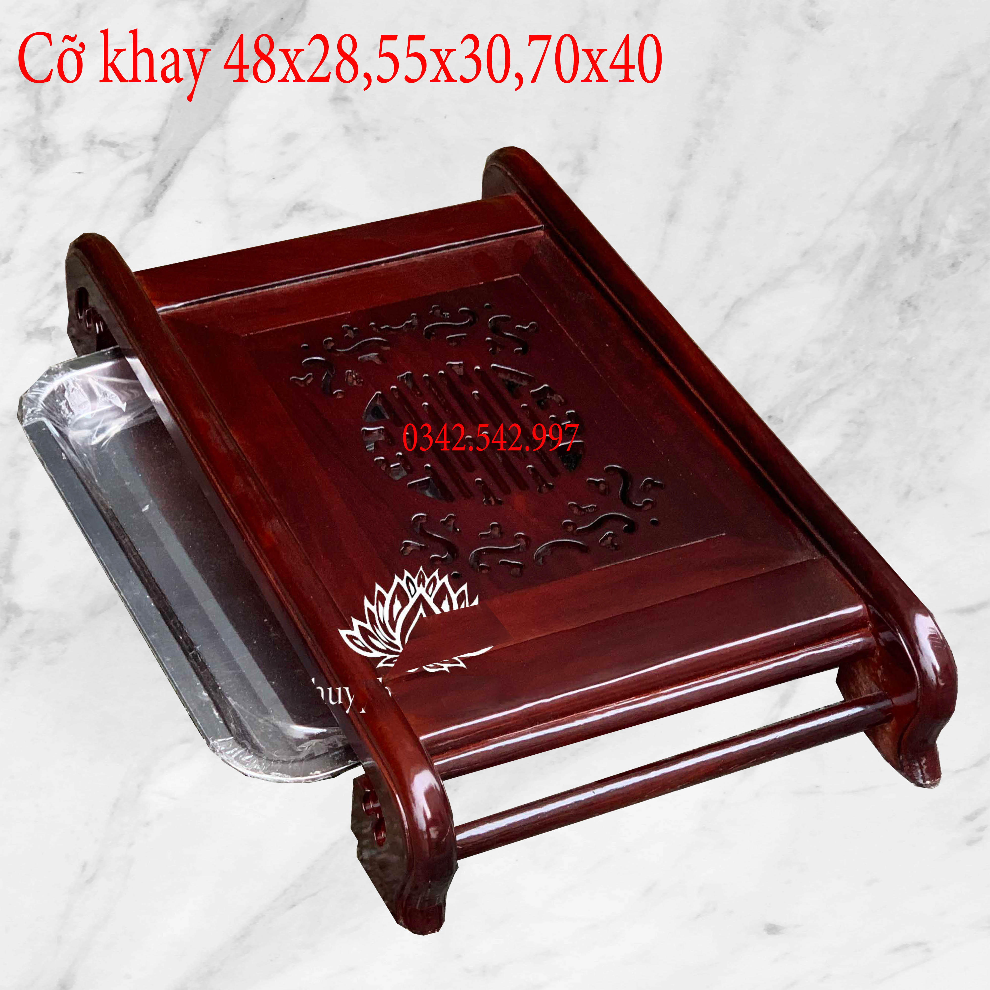 Khay bàn trà gỗ hương chân cuốn phòng khách 3 cỡ khay