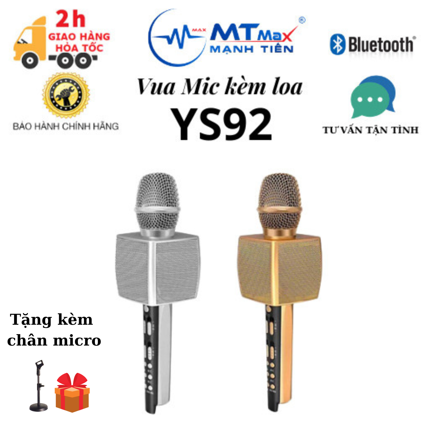 [ TẶNG KÈM CHÂN MICRO ] Micro Hát Karaoke Tích Hợp Loa Bluetooth YS 92 Mic Hát Karaoke , Micro Karaoke Bluetooth Kèm Loa Chính Hang YS 92 Cao Cấp Chống Hú Hút Âm Lọc Âm Cực Tốt Pin Cực Trâu Hát Cực Đã SALE GIÁ CỰC RẺ BH 12 THÁNG