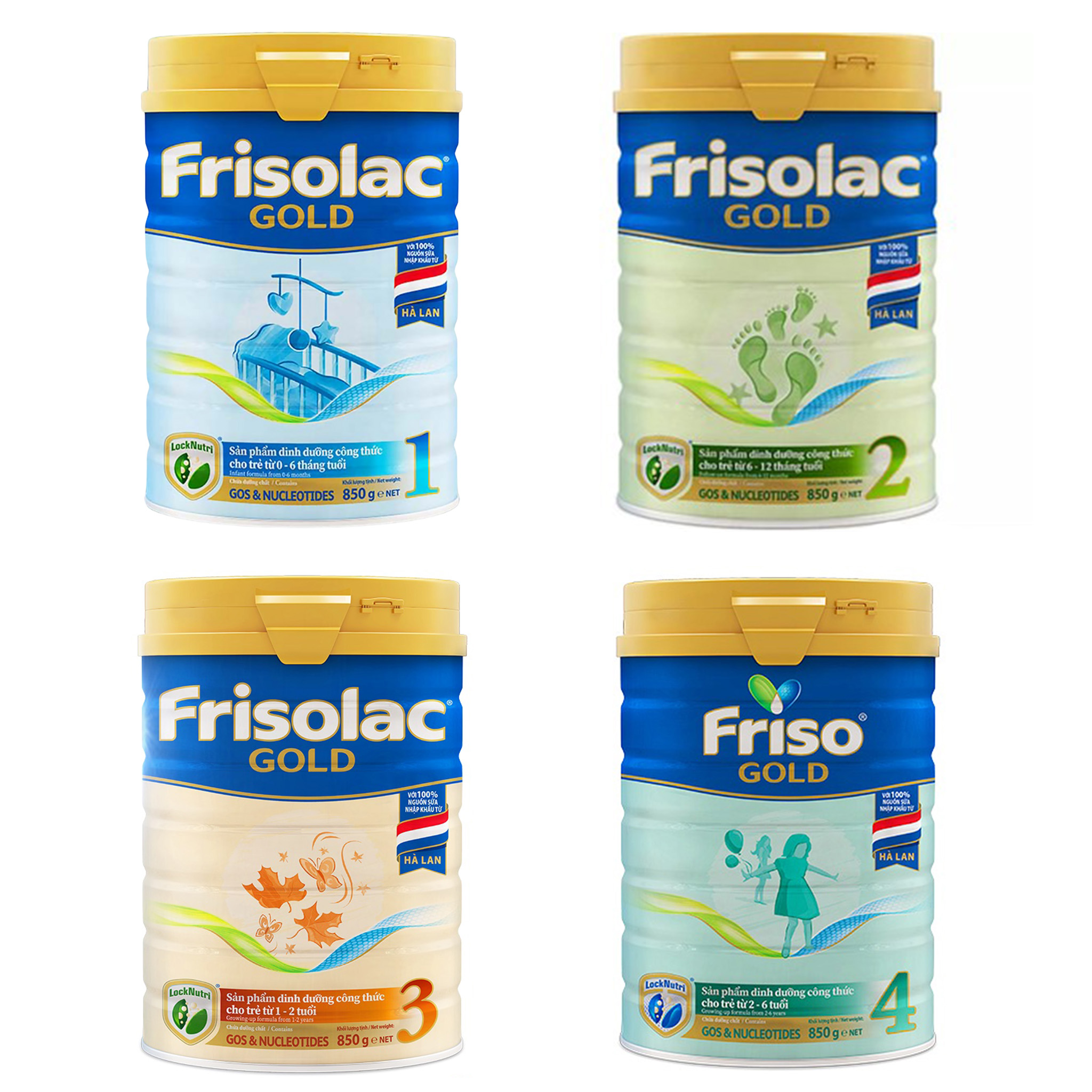 Combo 2 hộp sữa bột friesland campina frisolac gold 1/2/3 - friso gold 4 - 850g