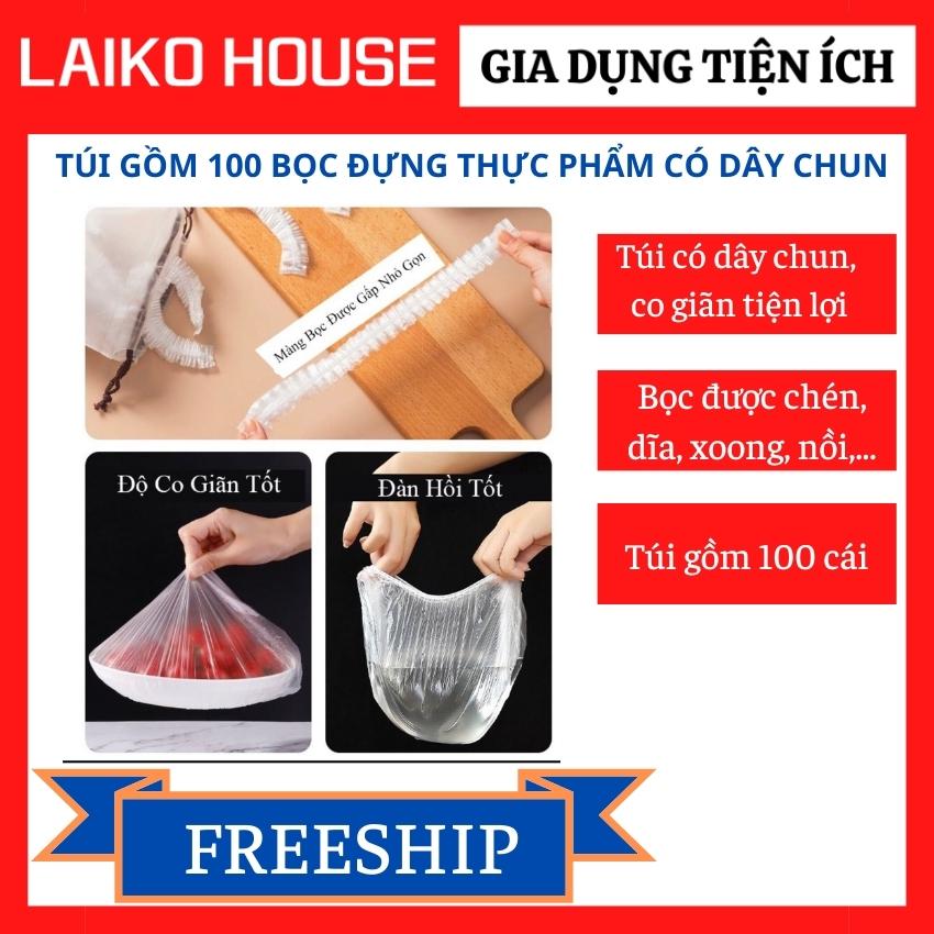 Combo 100 Màng Bọc Thực Phẩm PE - Bọc Đồ Ăn Có Dây Chun Co Giãn - Tái Sử Dụng Nhiều Lần