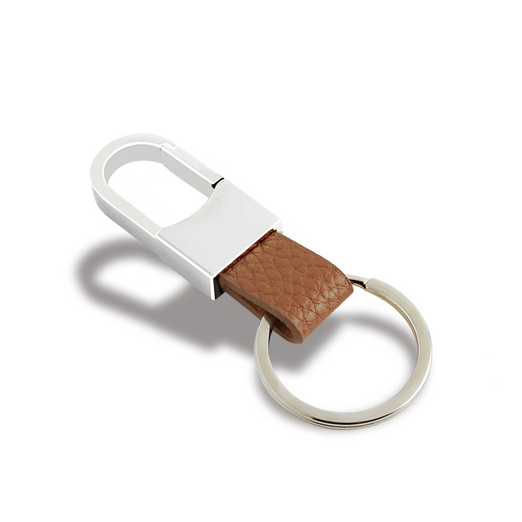 Móc khoá da vân phối hợp kim mạ cao cấp Rainbow KEY001 màu nâu