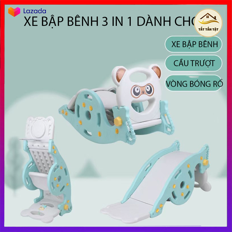 Cầu trượt, Bập Bênh 3 TRONG 1, Gấu Bập Bênh, Cầu Trượt, CÓ Bóng Rổ. Đồ Chơi Thông Minh Cho Bé