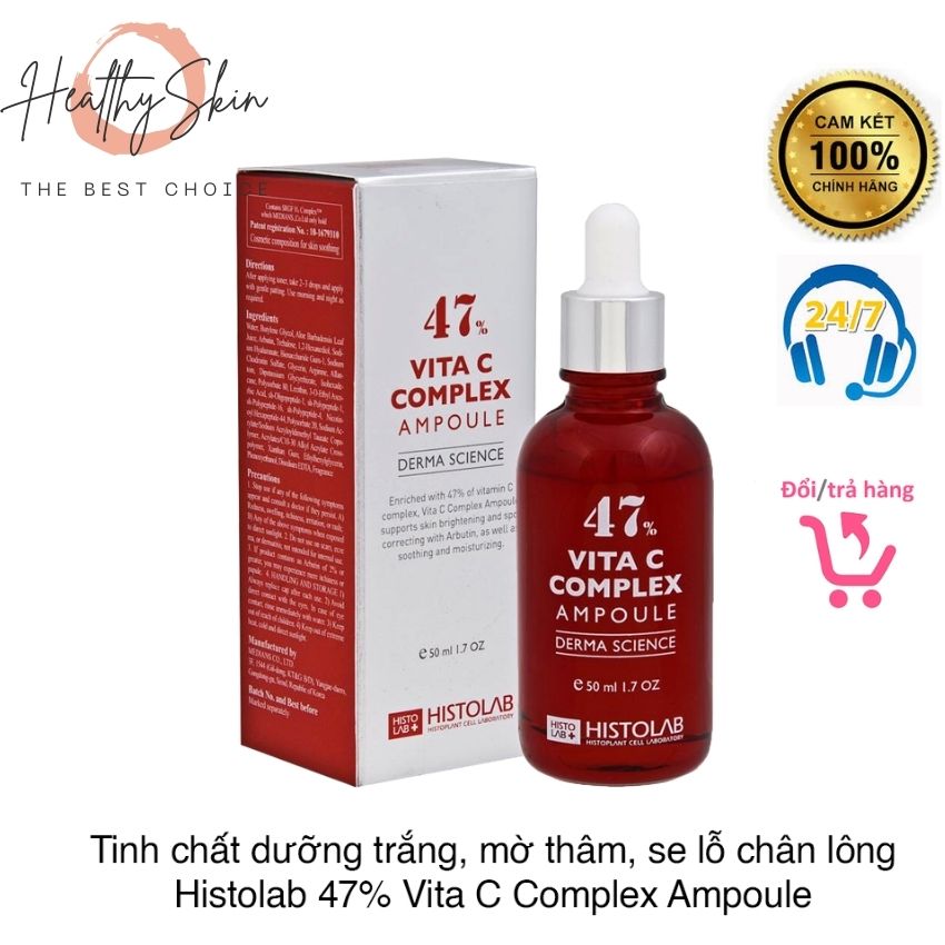 Serum c histolab- tinh chất dưỡng trắng, mờ thâm, se lỗ chân lông histolab 47% vita c complex ampoule derma science
