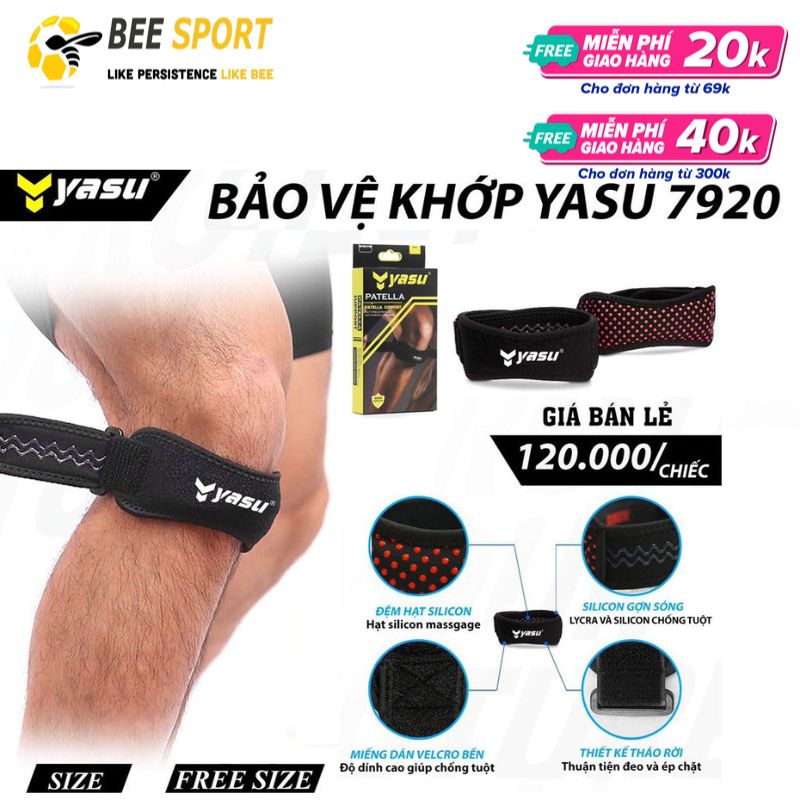 Bảo vệ đầu gối đơn Yasu 7920 (1 cái) - Bó gối bóng đá, bó gối bóng chuyền, Dụng cụ tập gym, bảo vệ khớp gối khi chơi thể thao