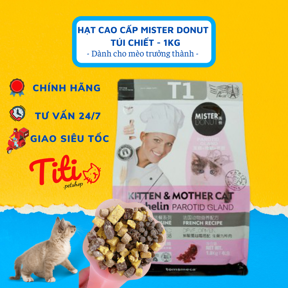 Thứ ăn khô cho mèo hạt cao cấp mister donut t1 cho mèo con - titipets