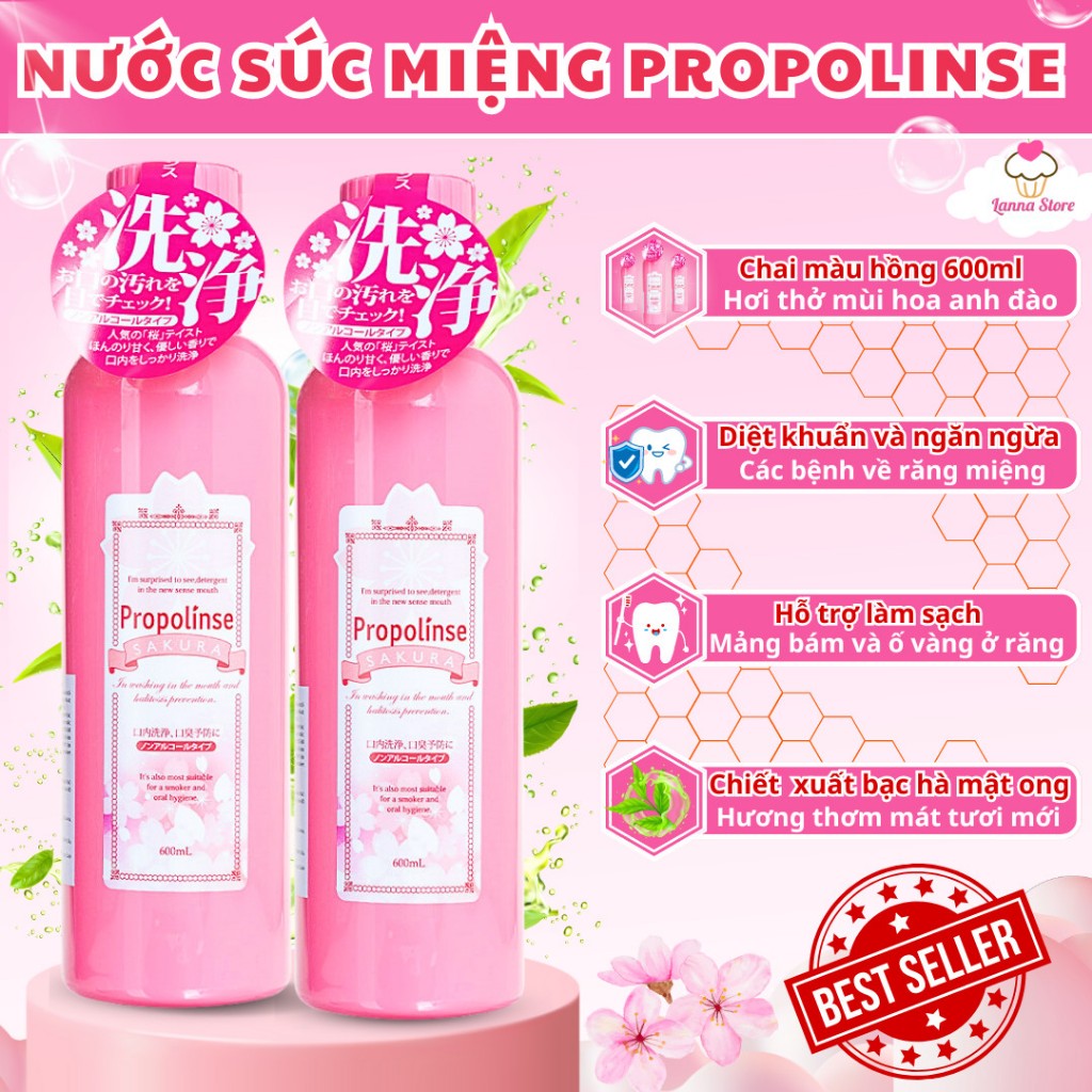 Nước súc miệng Propolinse chai Hồng 600ml - Nhật Bản