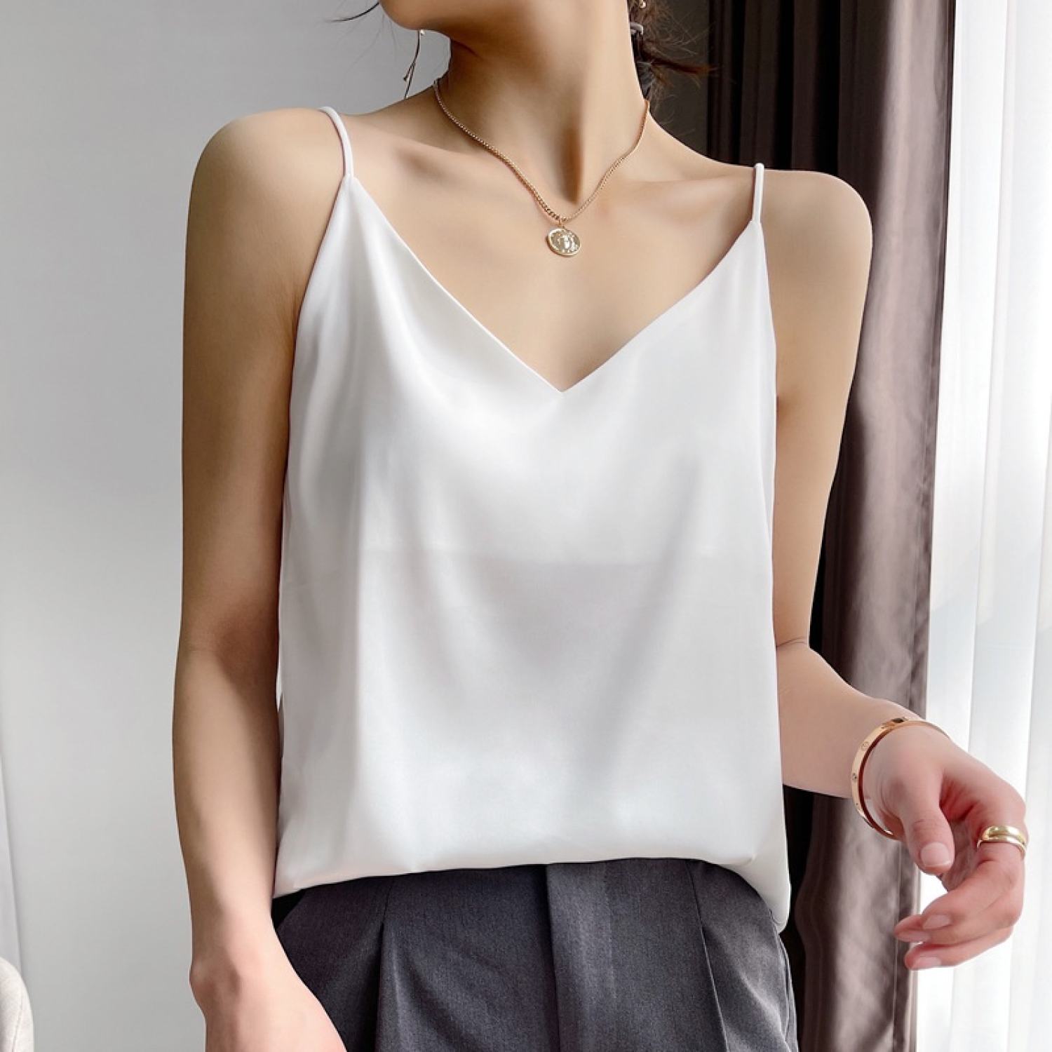 Áo hai dây bigsize cổ tim chất vải phi lụa màu pastel CRA071