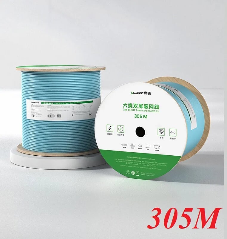 Ugreen 70317 305m cáp mạng s/ftp cat6 engineering version 0.58mm pure copper wire core 23awg nw124