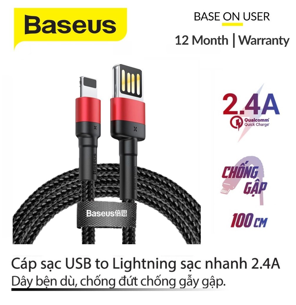 Cáp sạc và truyền dữ liệu tốc độ cao Baseus Cafule Lightning Special Edition cho iPhone/ iPad hỗ trợ sạc nhanh 2.4A Max abshop365 hshop365hn hshop365 abshop hshop