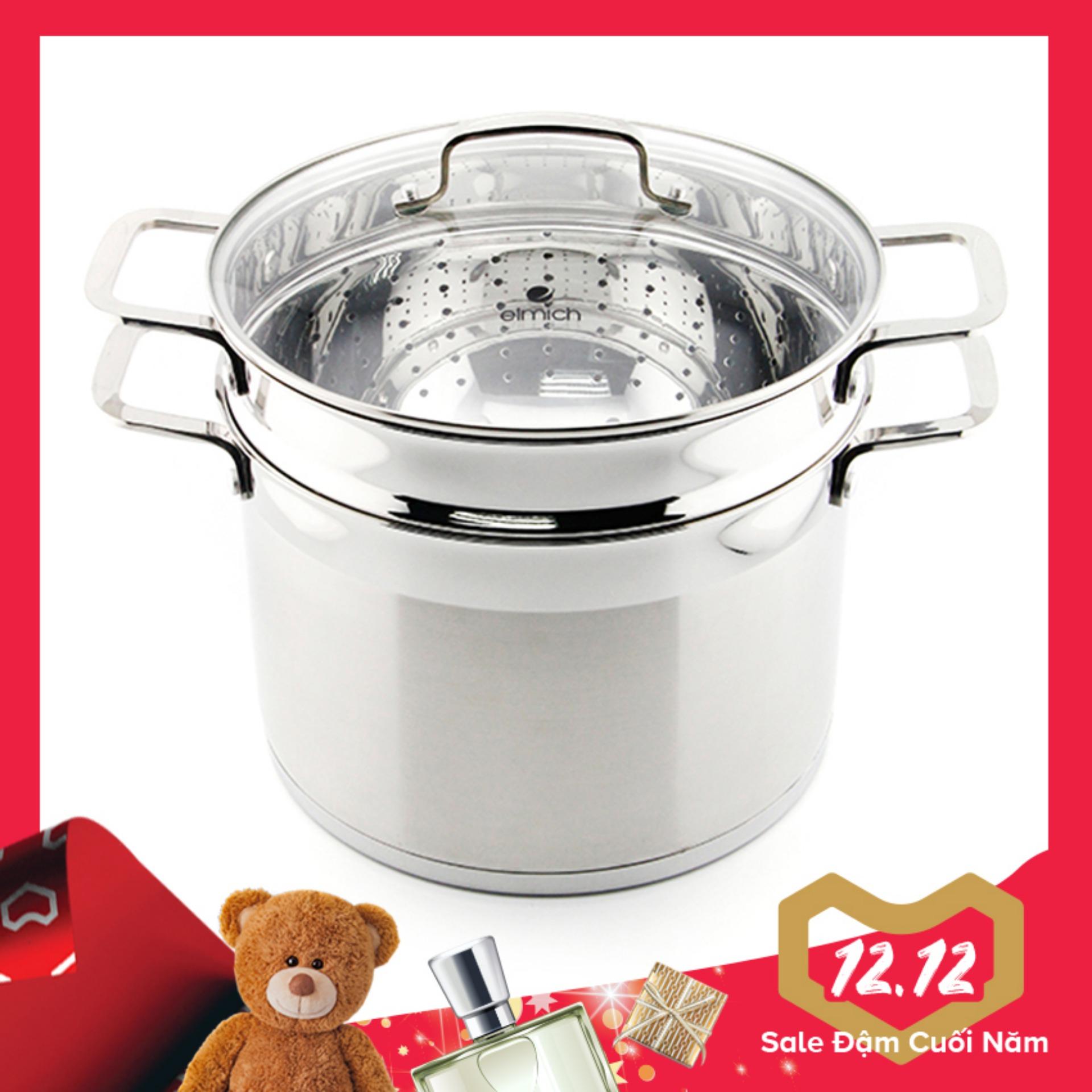 Bộ nồi xửng hấp inox 304 elmich el3361 26cm nắp kính dùng bếp từ