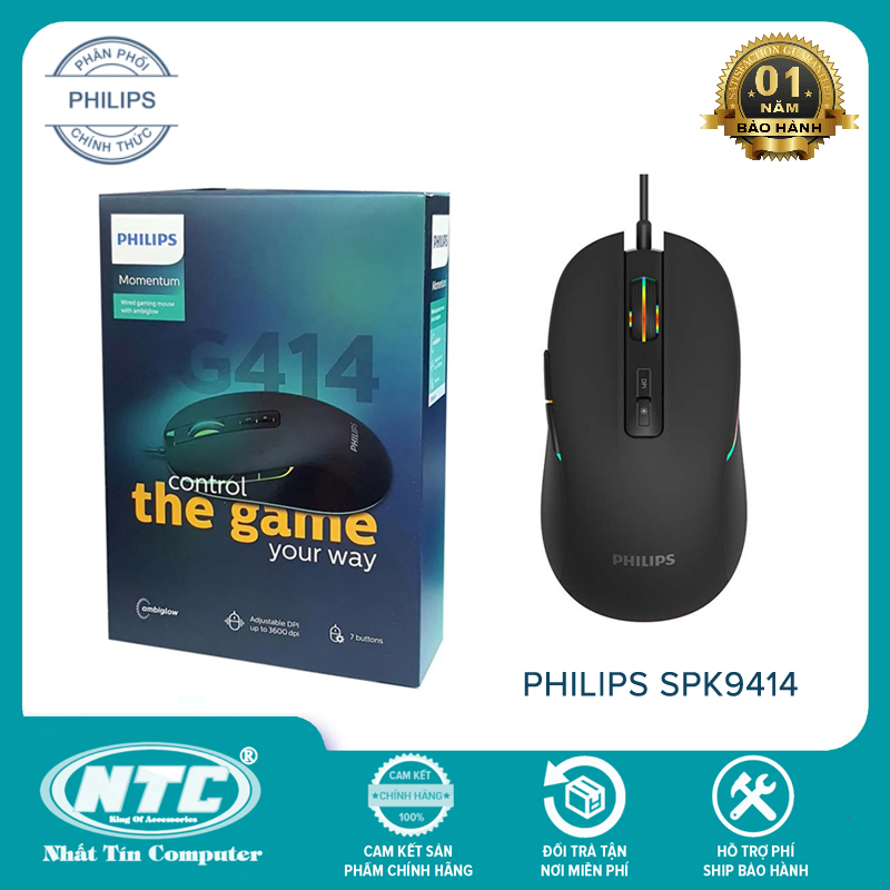 Chuột 7D chuyên game Philips SPK9414 (G414) led RGB - DPI 3700 (đen) - Nhất Tín Computer