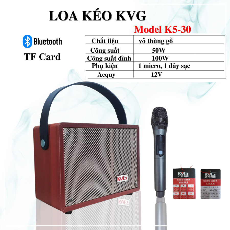 Loa kéo, Loa di động MINI thùng gỗ, công suất lớn KVG K5-30 chính hãng mới nhất 2021