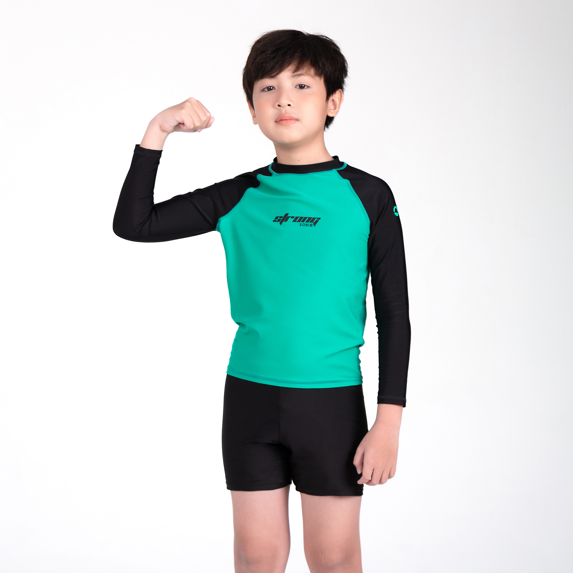 Áo bơi bé trai tay dài Xanh mạnh mẽ SOBIE