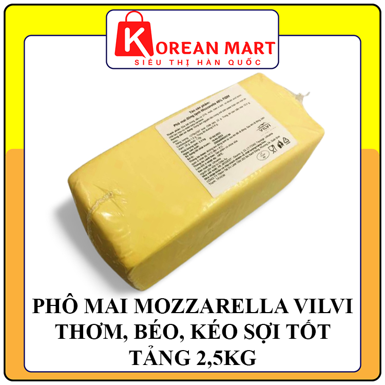 Phô mai Mozzarella béo, thơm, kéo sợi tốt VILVI tảng 2,5kg