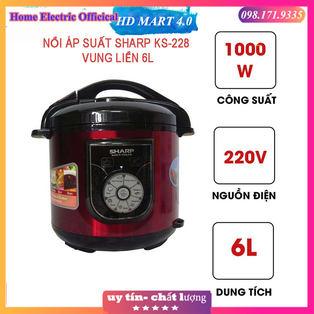 Nồi áp suất điện - nồi áp suất sharp ks-228 dung tích 6 lít, chống dính tốt