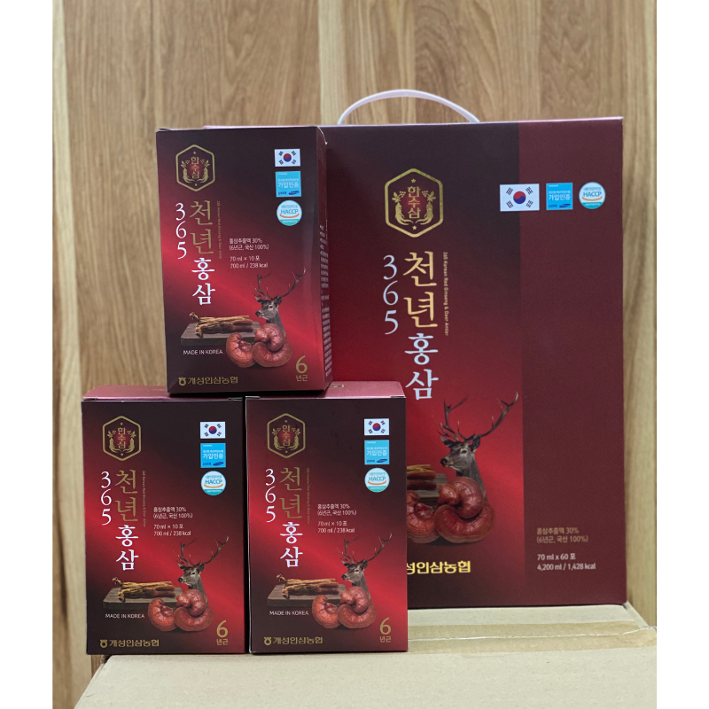 [CHÍNH HÃNG] Hồng sâm nhung hươu linh chi 365 Hàn Quốc dạng nước hộp 60 gói x 70ml - điều hòa huyết áp, bồi bổ sức khỏe