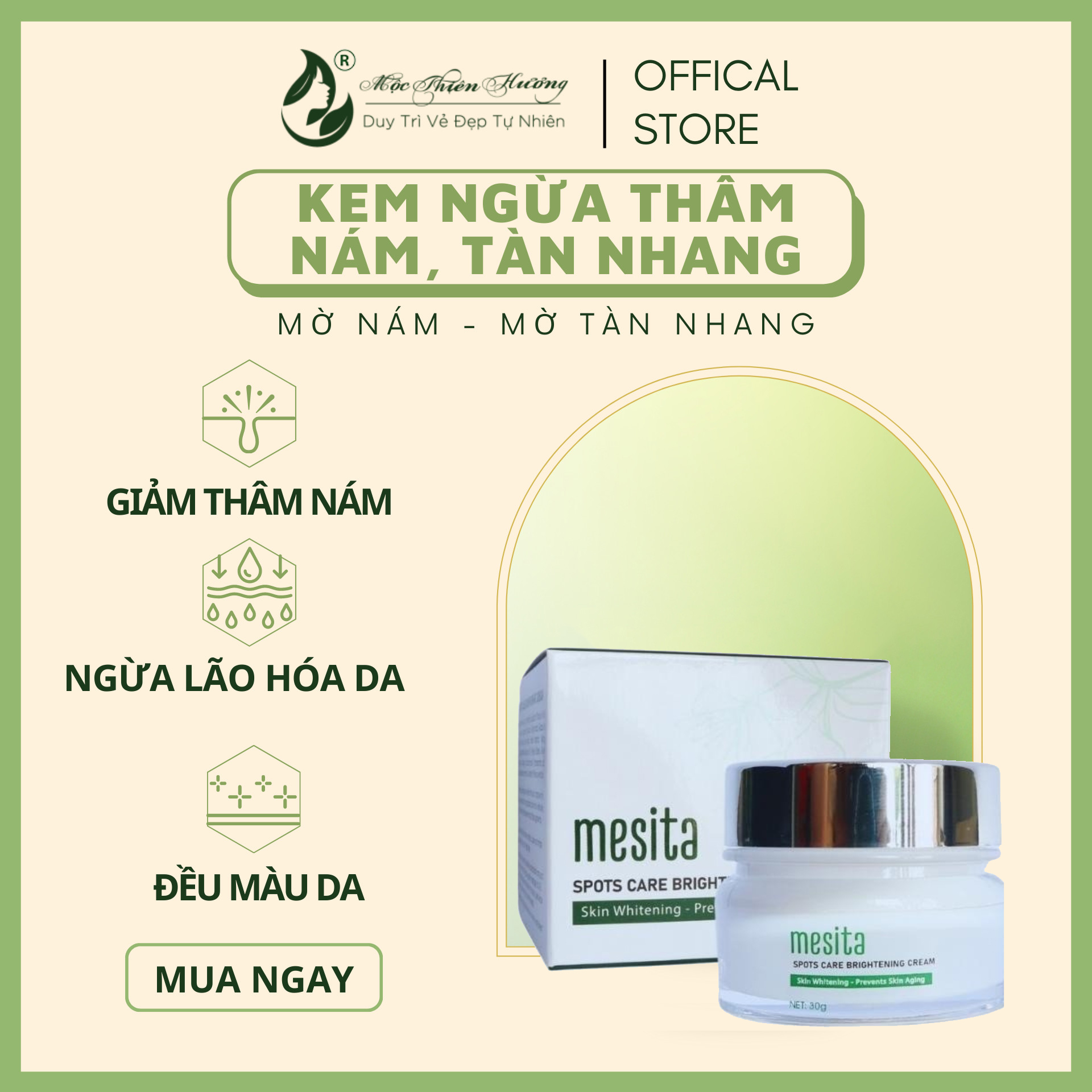 Kem Ngăn Ngừa Và Loại Bỏ Thâm Nám, Tàn Nhang Mesita Giúp Sáng Da Mộc Thiên Hương 30gr