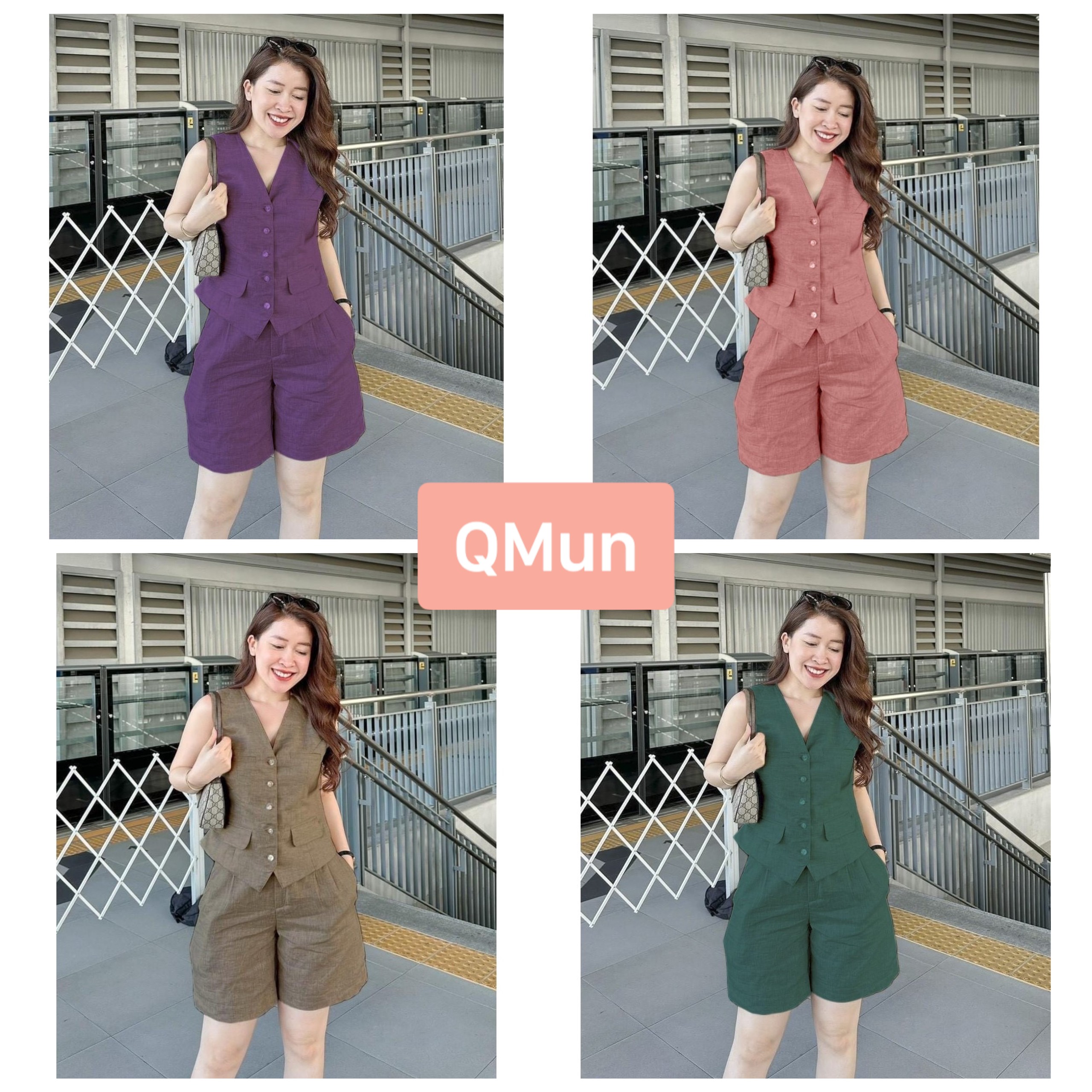Set Bộ Nữ Áo Sát Nách, Quần Cộc, Bộ Xước Nhật, Túi Áo Giả - Q36