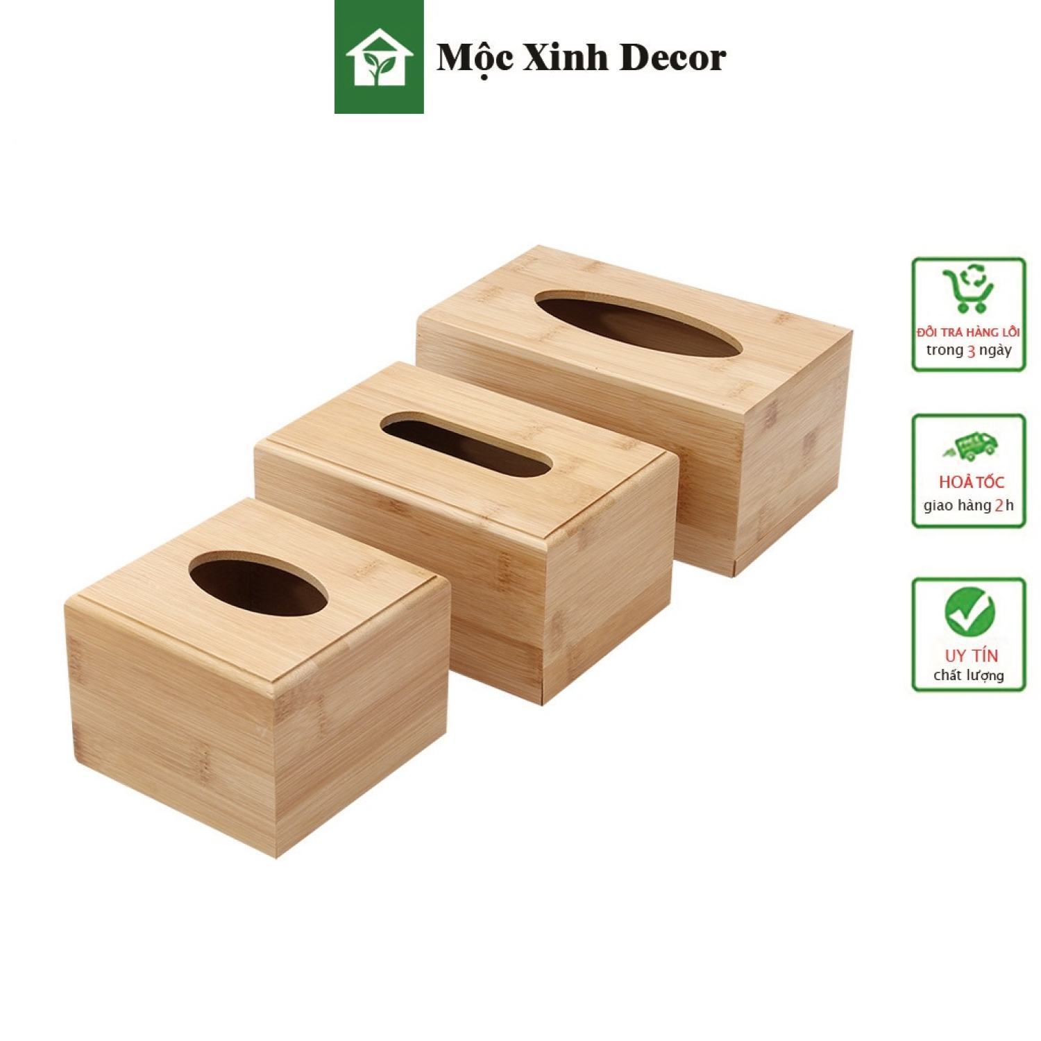 Hộp khăn giấy gỗ tre tự nhiên