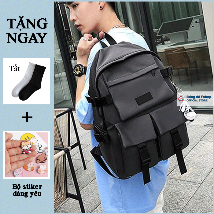 Balo đi học – ms08 – balo nam nữ trơn basic – tặng tất