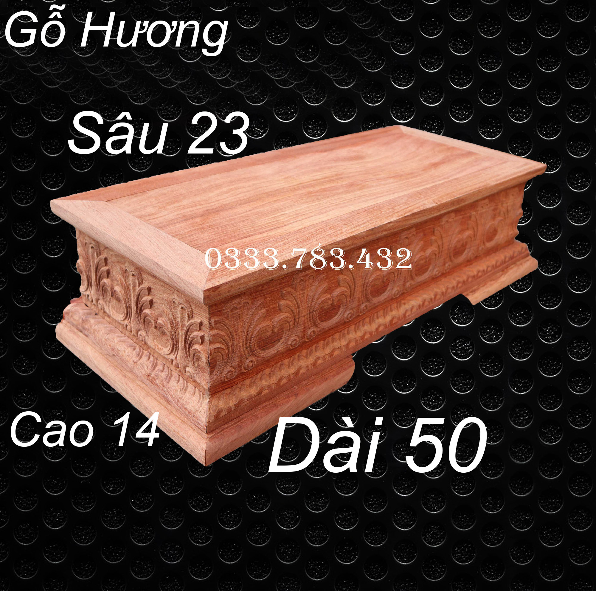 Đôn dài chữ nhật lá tây gỗ hương dài 50x23 cao 14cm