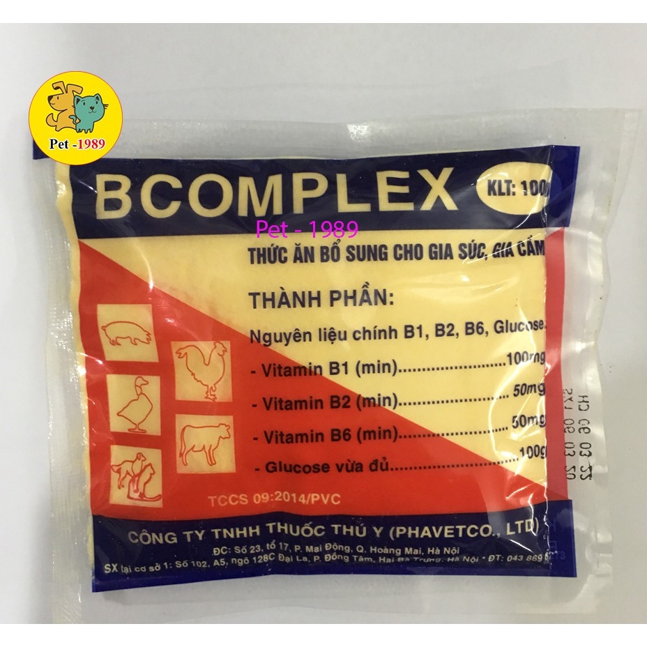 【sẵn sàng】 BCOMPLEX túi: 100g .Bổ sung các Vitamin cho gia súc gia cầm. Pet-1989