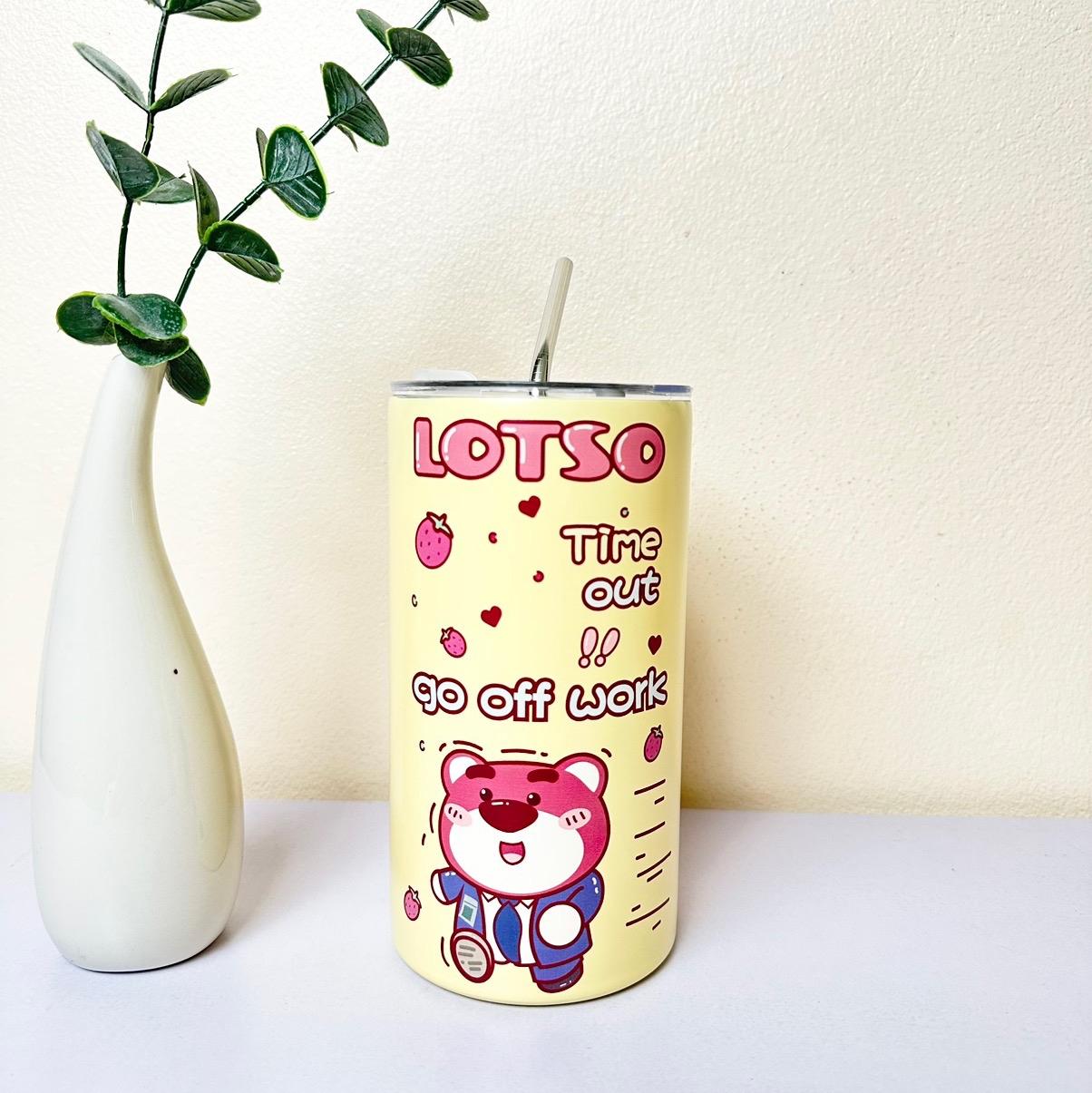 Ly Giữ Nhiệt Gấu Dâu Trà Sữa Lotso 600ml Giữ Nhiệt 6-8h, Có Nắp Chống Tràn