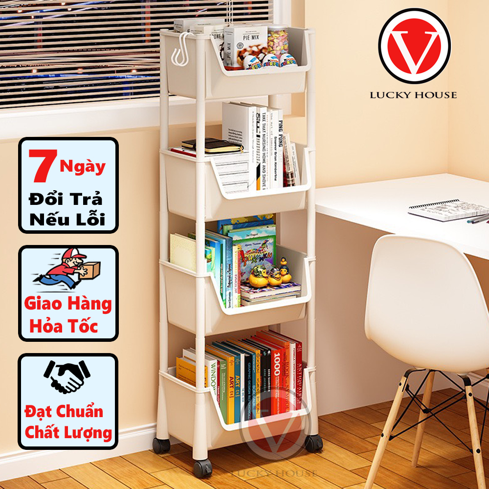 Kệ đựng đồ đa năng 4 tầng có bánh xe di chuyển chất liệu nhựa cao cấp - kệ 4 tầng đa năng, kệ để đồ đa năng, kệ nhựa đựng đồ vlucky house