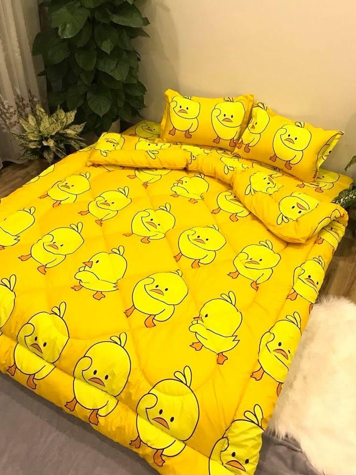 Set 5 Món Chăn Chần Gòn Poly Cao Cấp ( 1 Chăn Chần Gòn,1 drap ,2 áo gối nằm, tặng kèm 1 áo gối ôm)