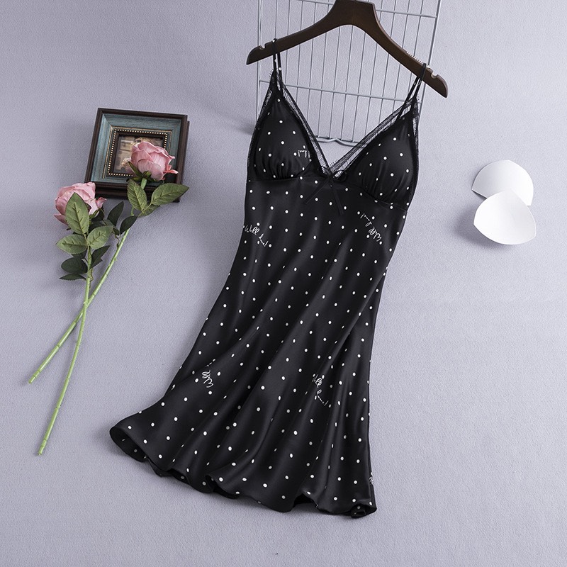 Đồ ngủ váy ngủ mặc nhà hisexy in hoa lụa satin có mút ngực md42
