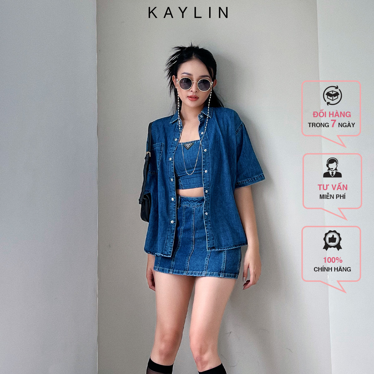 Chân váy jeans hoạt tiết sọc nổi n1786 - kaylin
