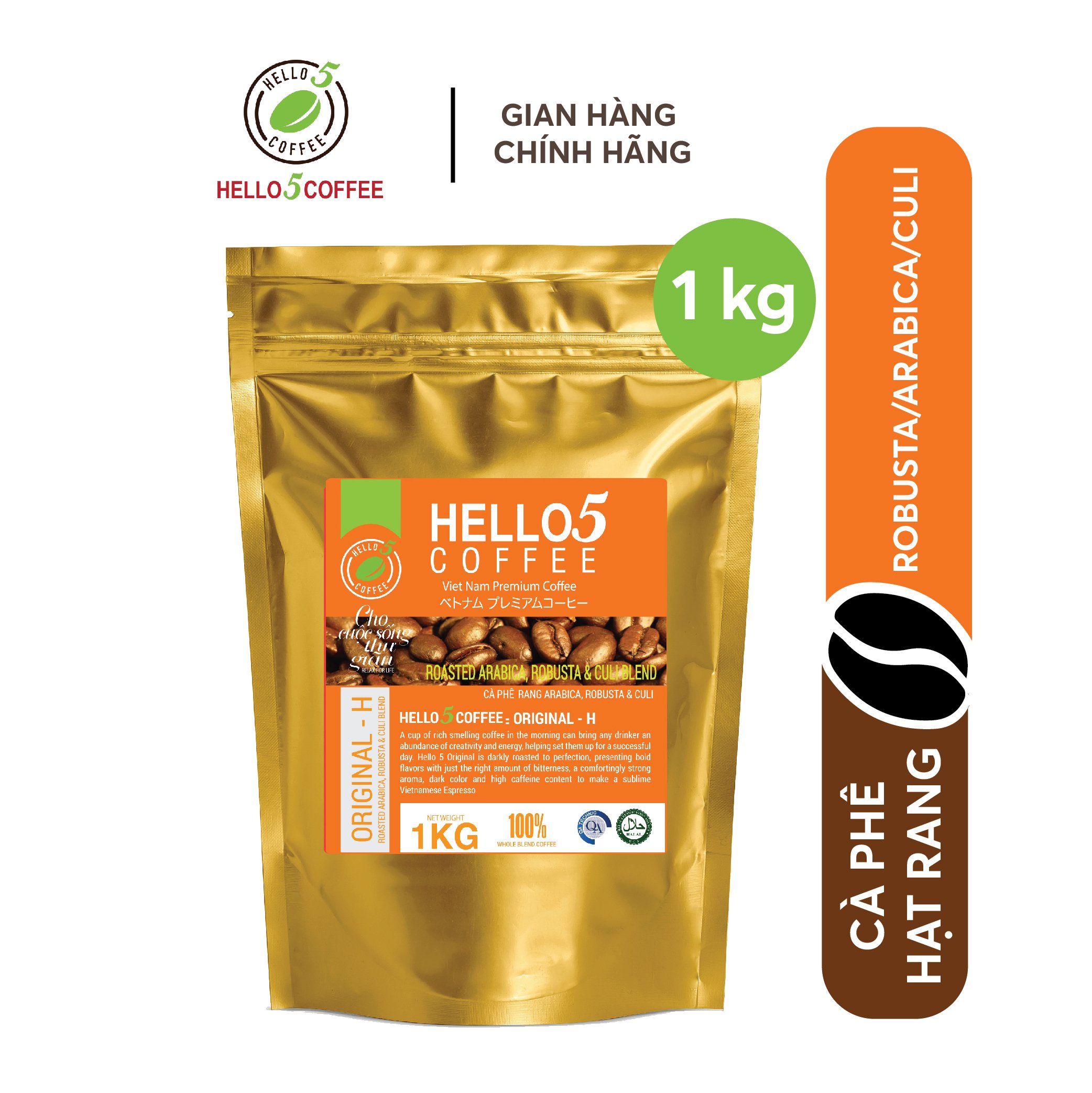Cà phê xay nguyên chất Original H Hello 5 Coffee - Gói 1kg