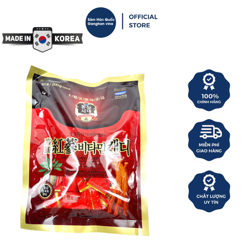 Kẹo hồng sâm 200g chính hãng hàn quốc nhập khẩu bồi bổ cơ thể, phục hồi sức khỏe.