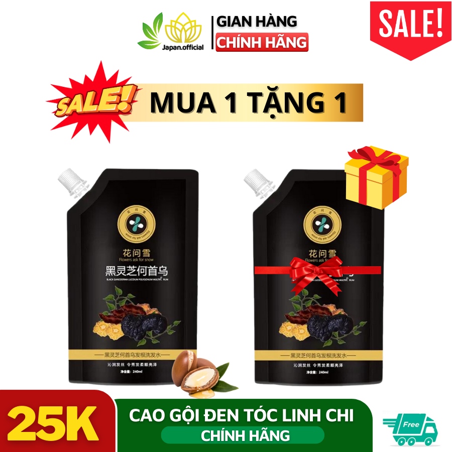 Cao phủ bạc Linh Chi Đen mái tóc đen bóng tự nhiên, dưỡng tóc khỏe